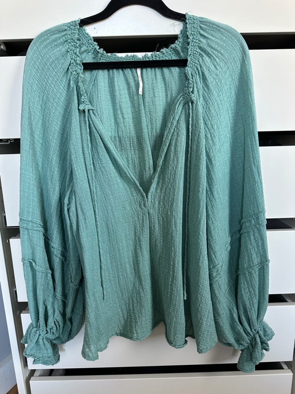 Free People Light Teal Peasant Blouse - Women's Casual Top M